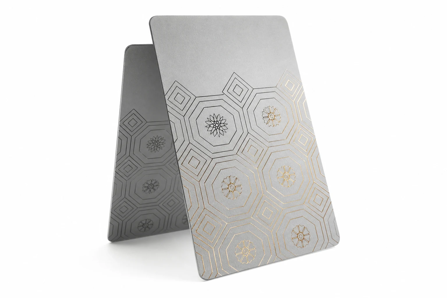 Silver custom hotel key cards with fine metallic line finishing