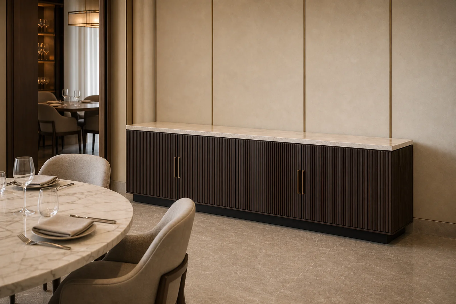 Fluted Sideboard shown in a hospitality interior