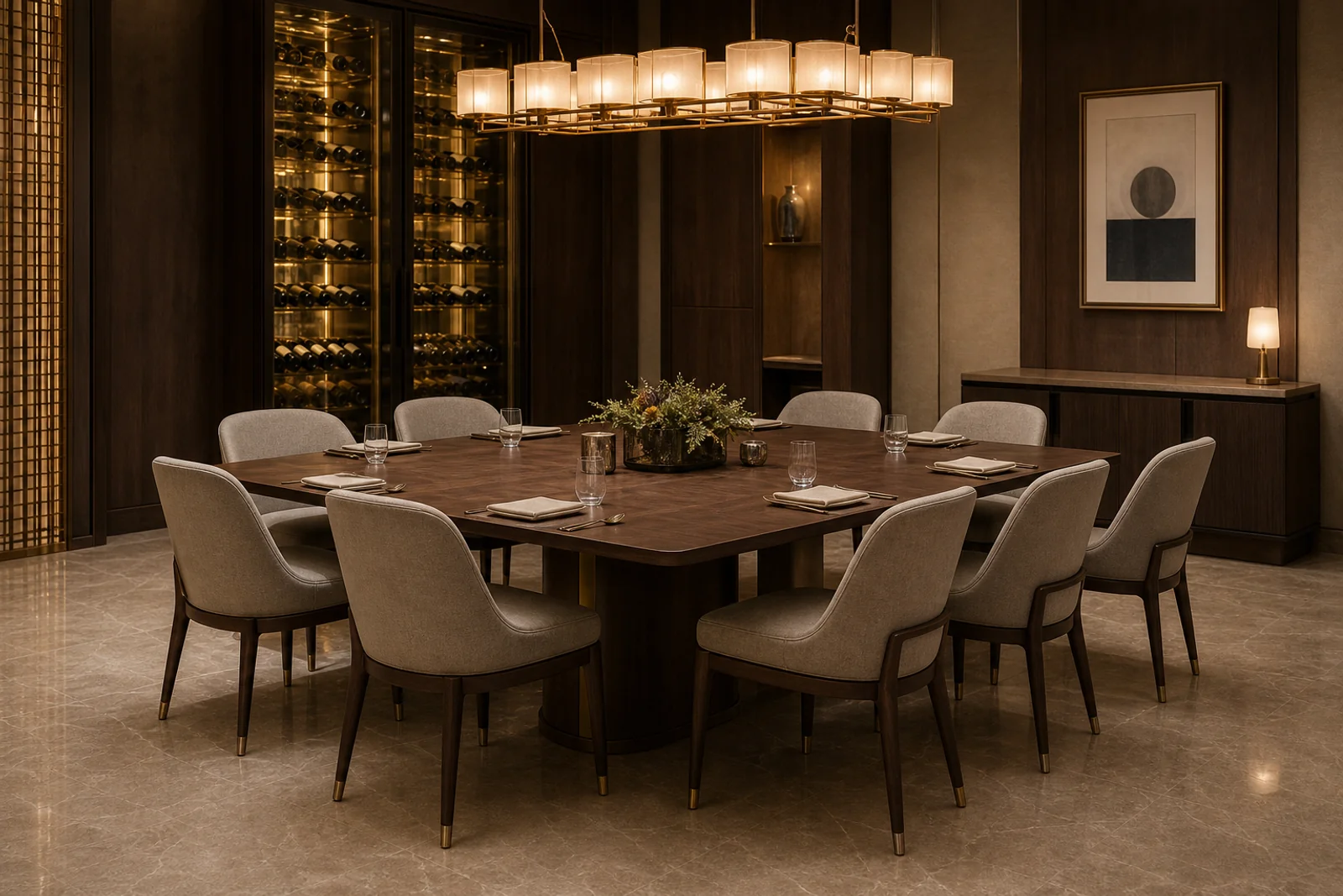 Rectangular Walnut Dining Table shown in a hospitality interior