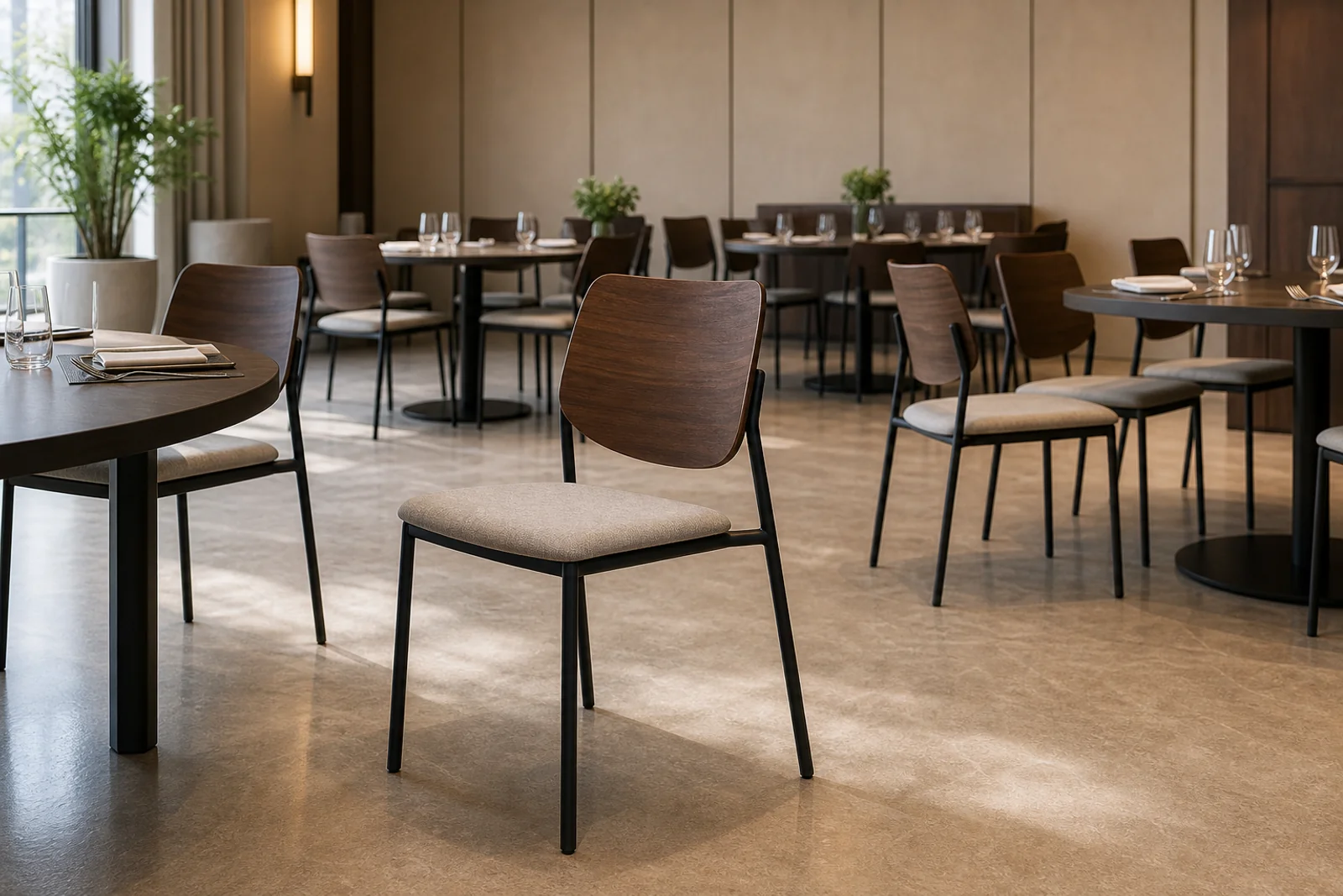Stackable Dining Chair shown in a hospitality interior