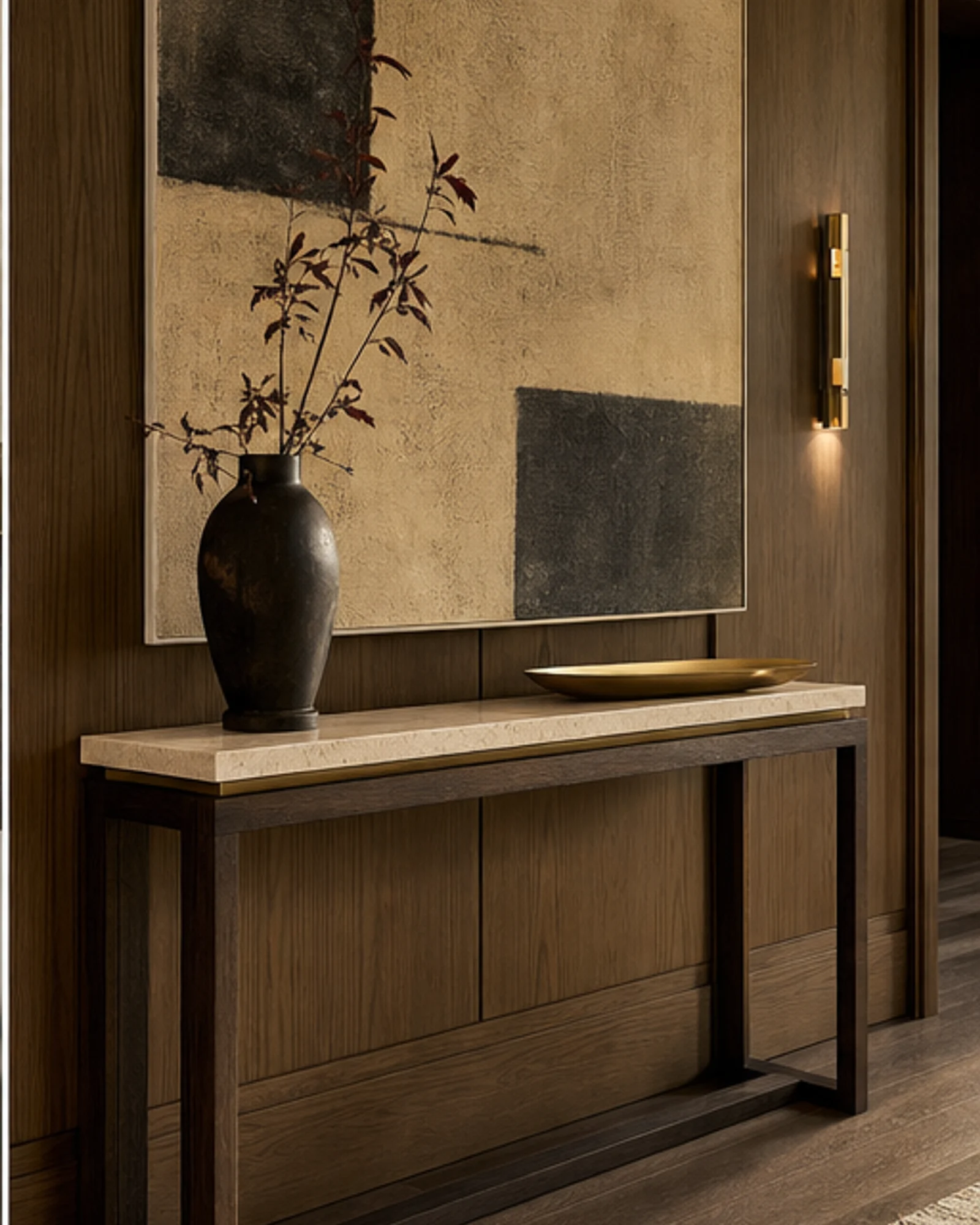 Stone-Top Console Table shown in a hospitality interior
