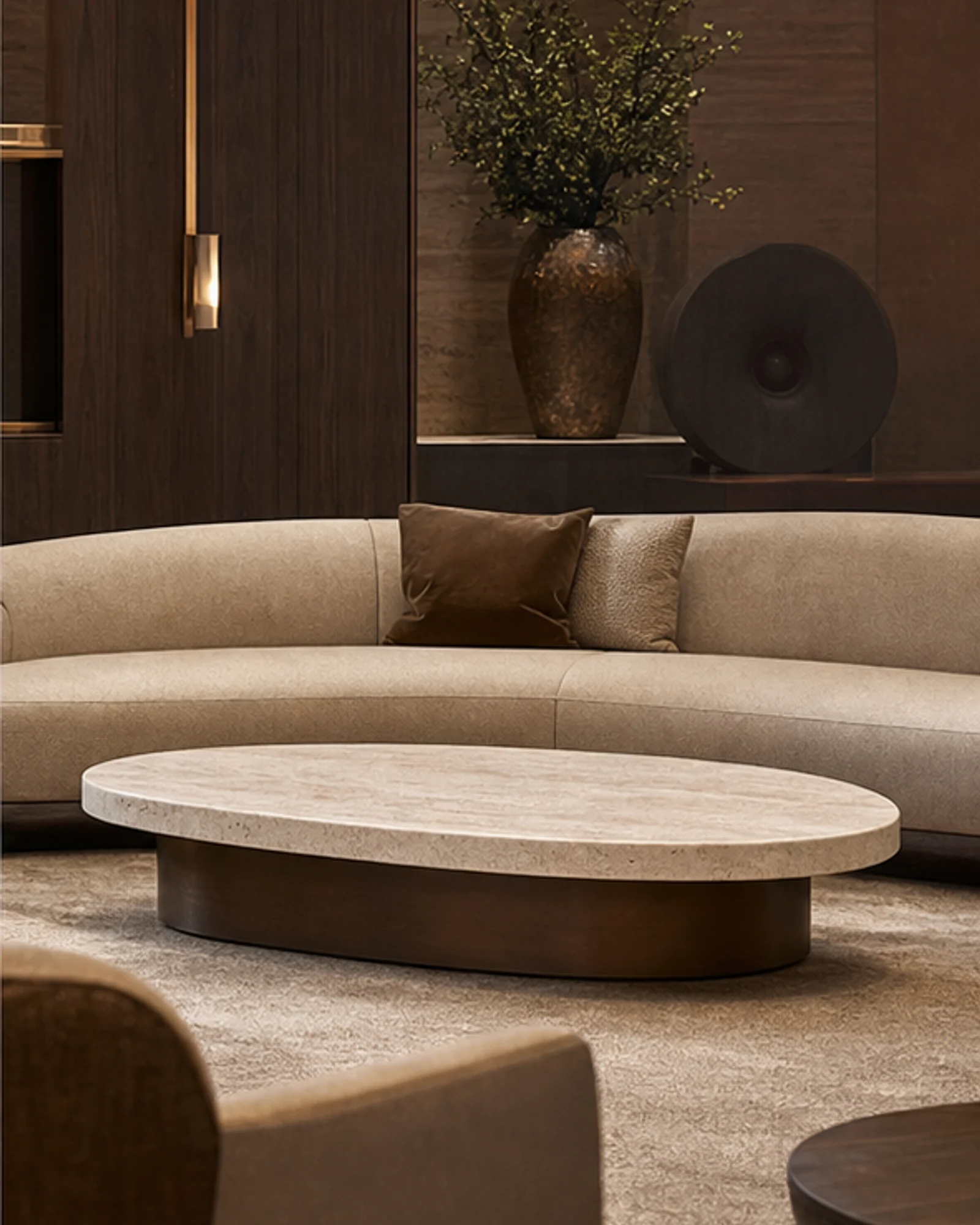 Travertine Coffee Table shown in a hospitality interior