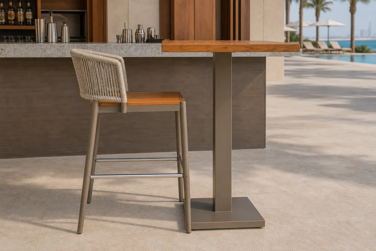Beach Bar Table & Stools profile and construction view