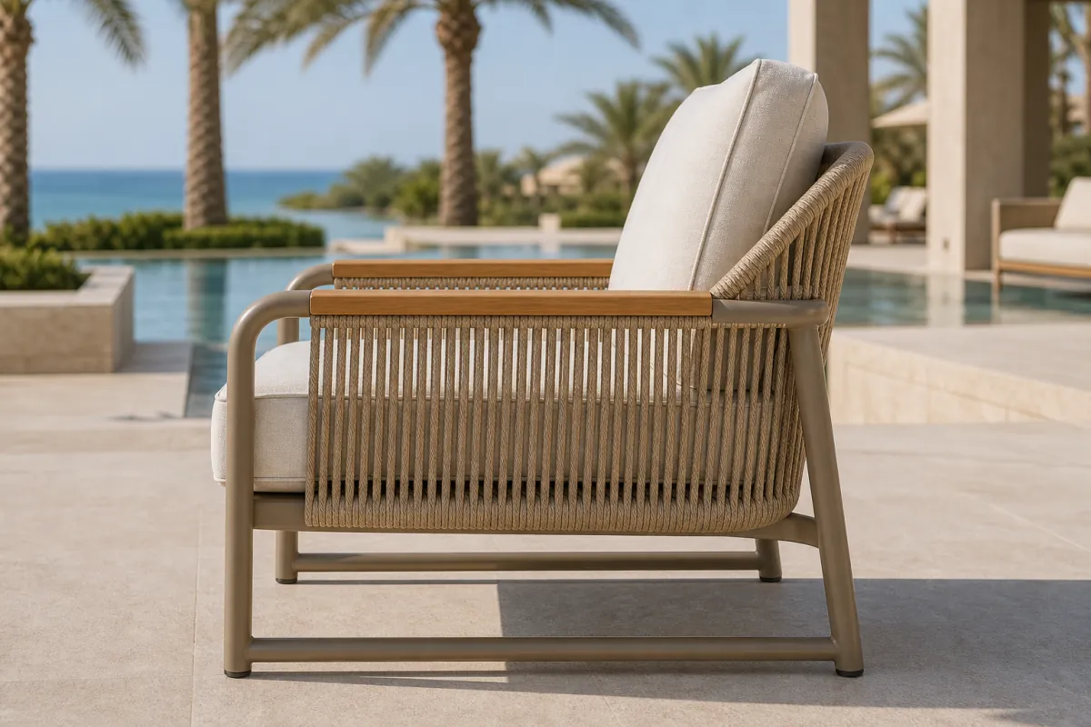 Outdoor Rope Lounge Armchair profile and construction view