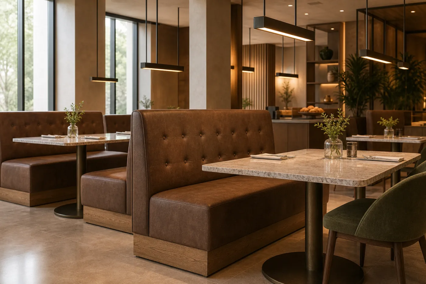 Banquette Module Chair shown in a hospitality interior