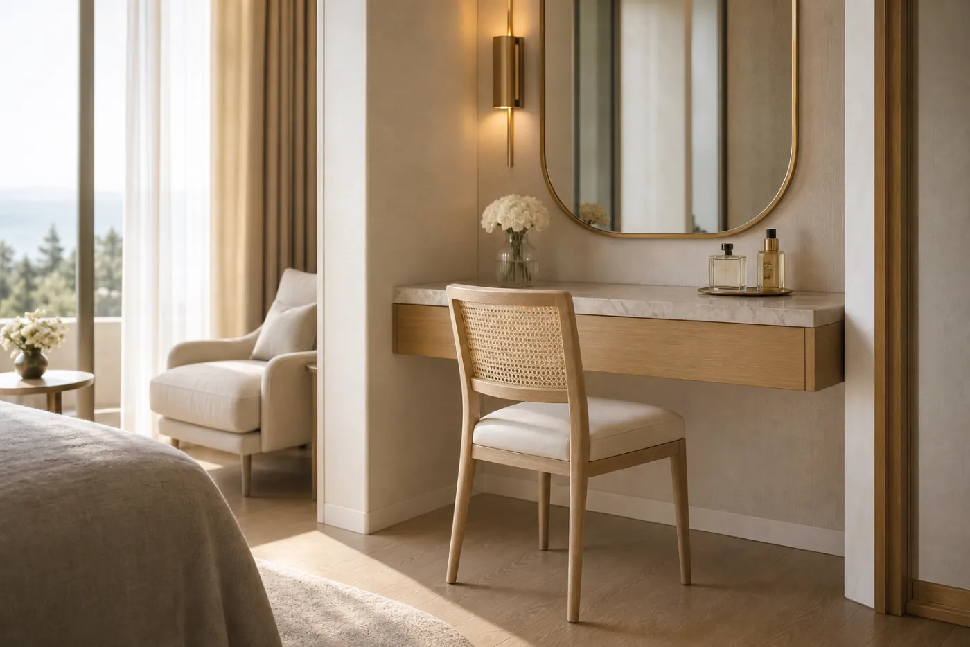 Suite Vanity / Desk Chair shown in a hospitality interior